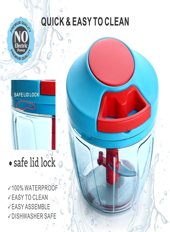 ELLORA Premium Handy Pull and Cut Chopper, 750 ml Vegetable & Fruit Chopper, Blue-Red - Image 2